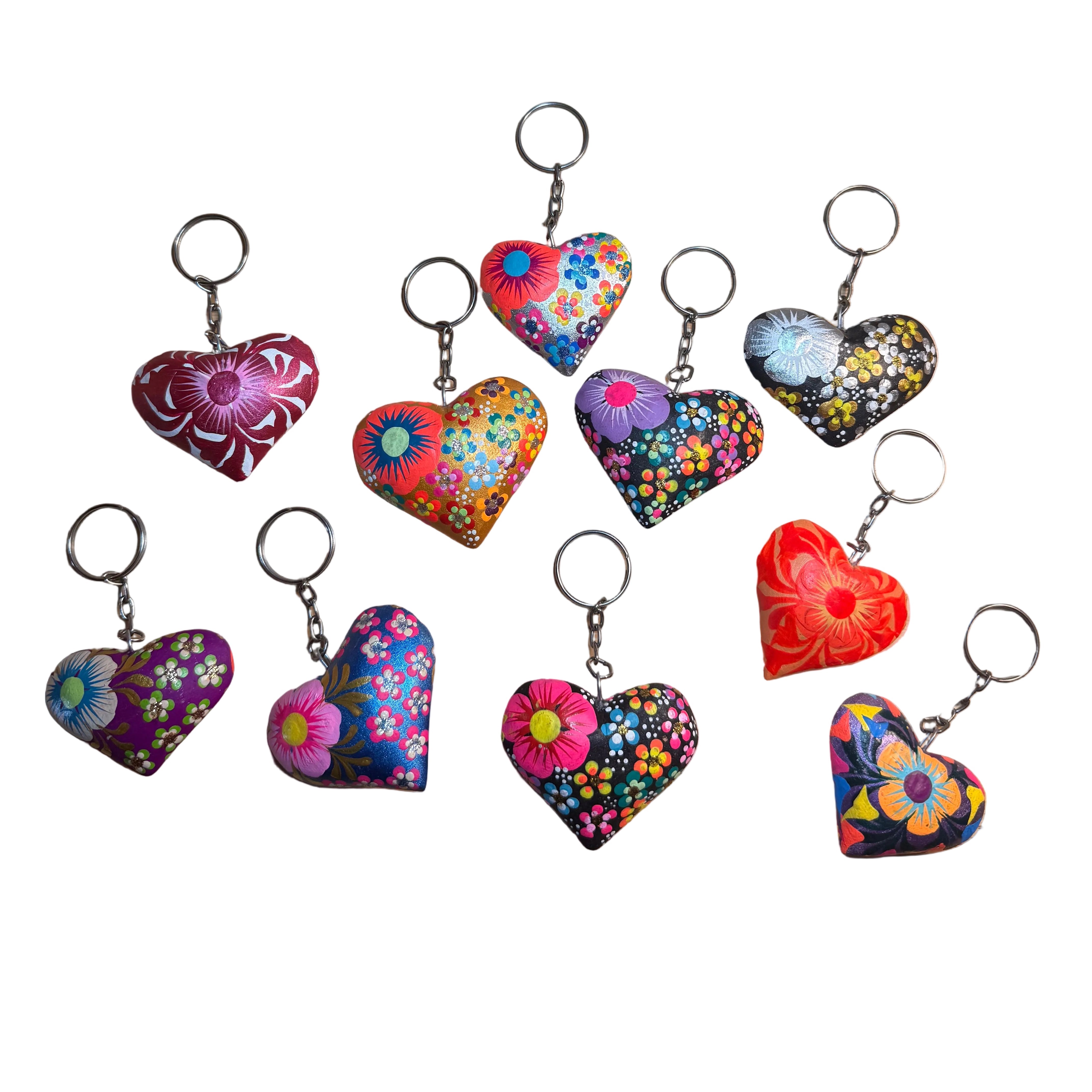 Hand-Painted Heart Tassel Keychain | Mexican Folk Art Charm