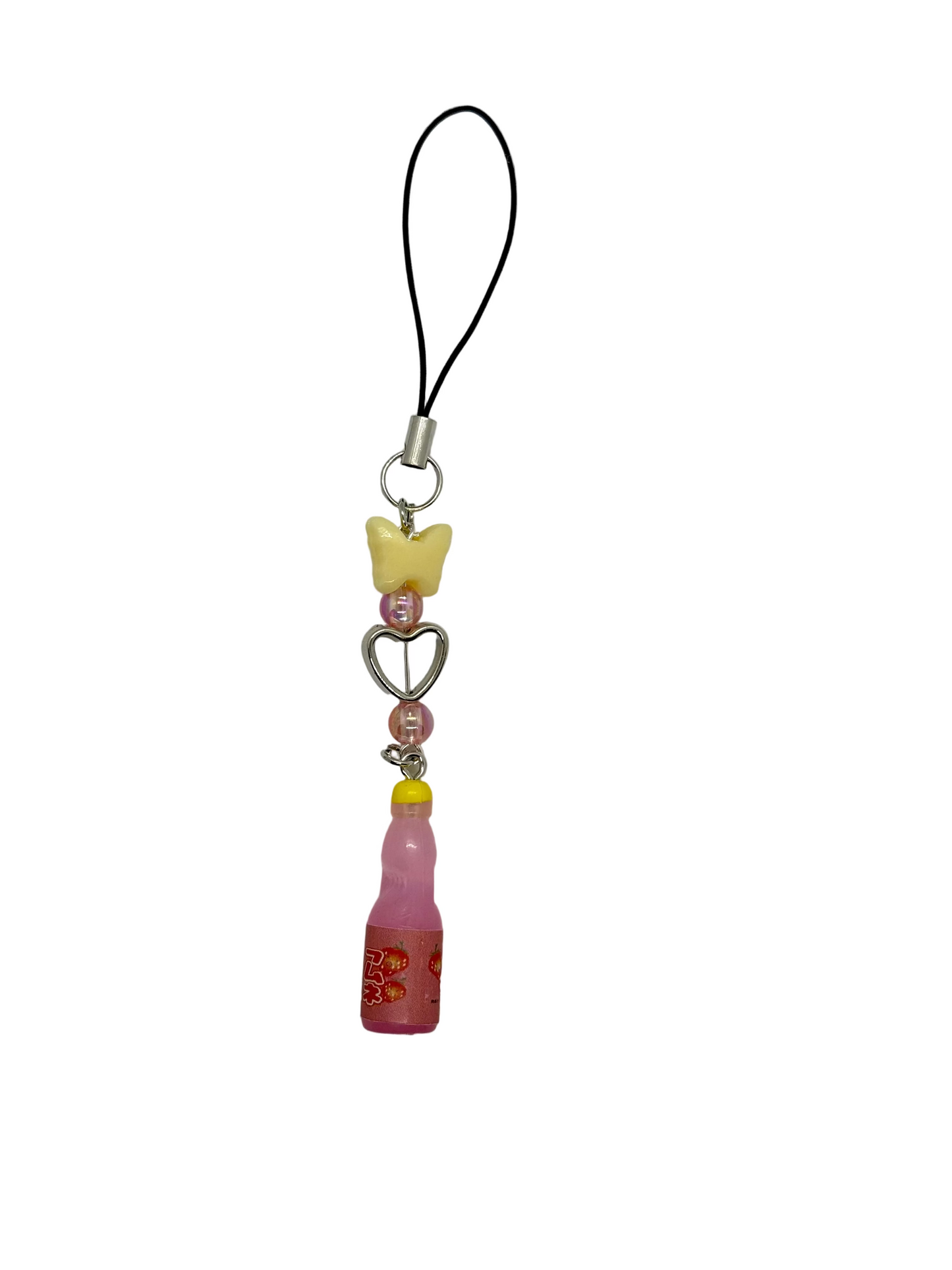 Mini Soda Bottle Charm Keychain – Cute Handmade Beaded Phone Strap