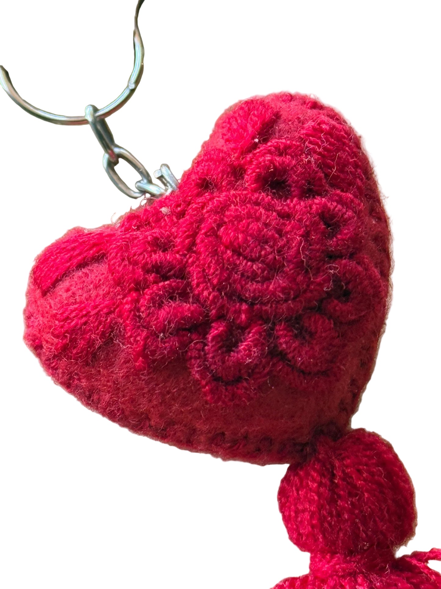 Red Embroidered Heart Tassel Keychain•Mexican Artisan Handmade Keychain•Boho Bag Charm
