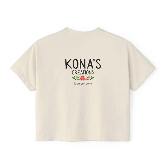 Kona's Creations Floral Folk Art Dog Boxy Tee – Women's Graphic T-Shirt