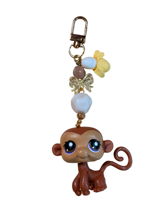 Vintage LPS Keychain: Handcrafted Beaded Bag Charm from vintage little pet shops
