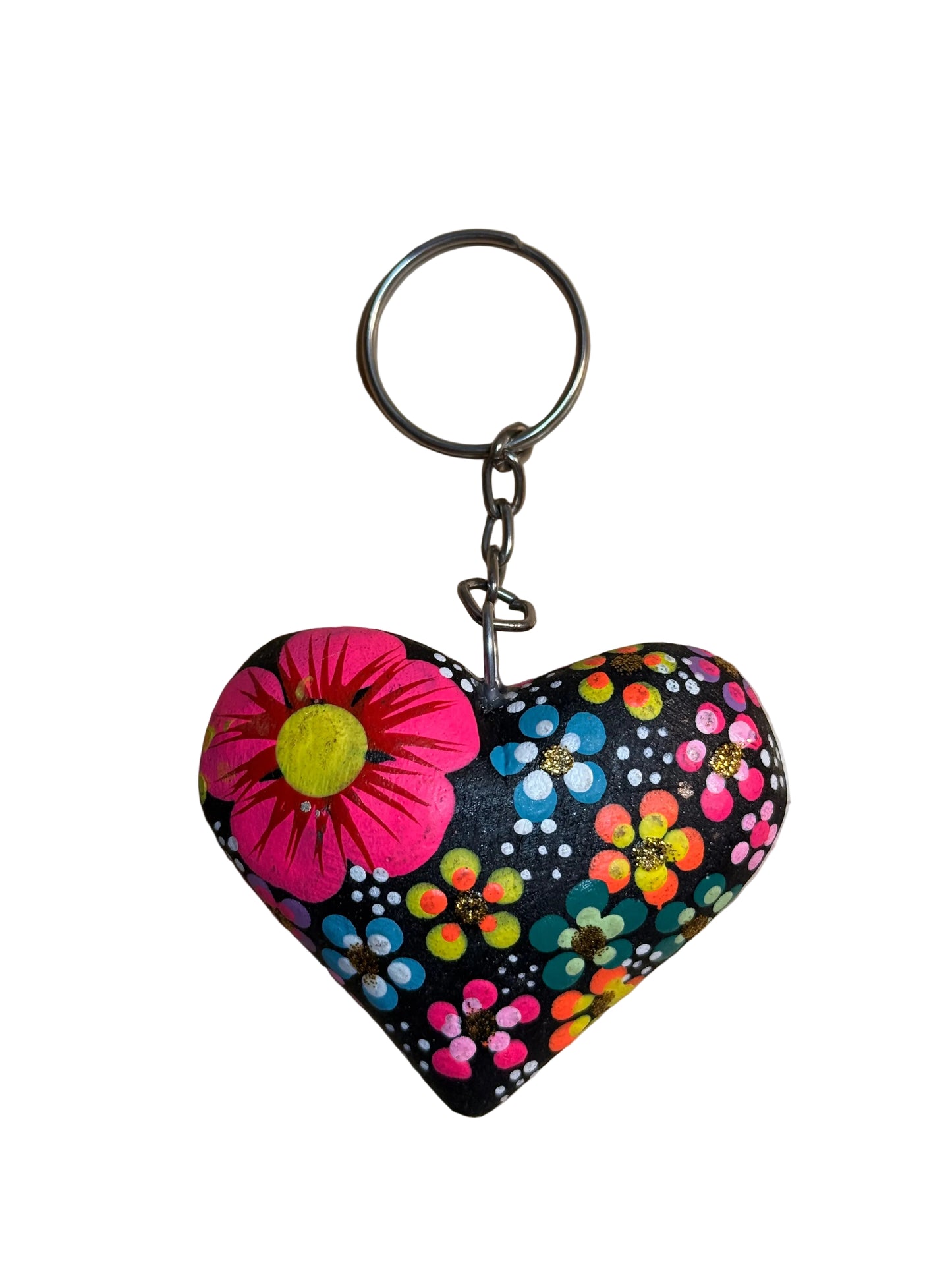 Hand-Painted Heart Tassel Keychain | Mexican Folk Art Charm