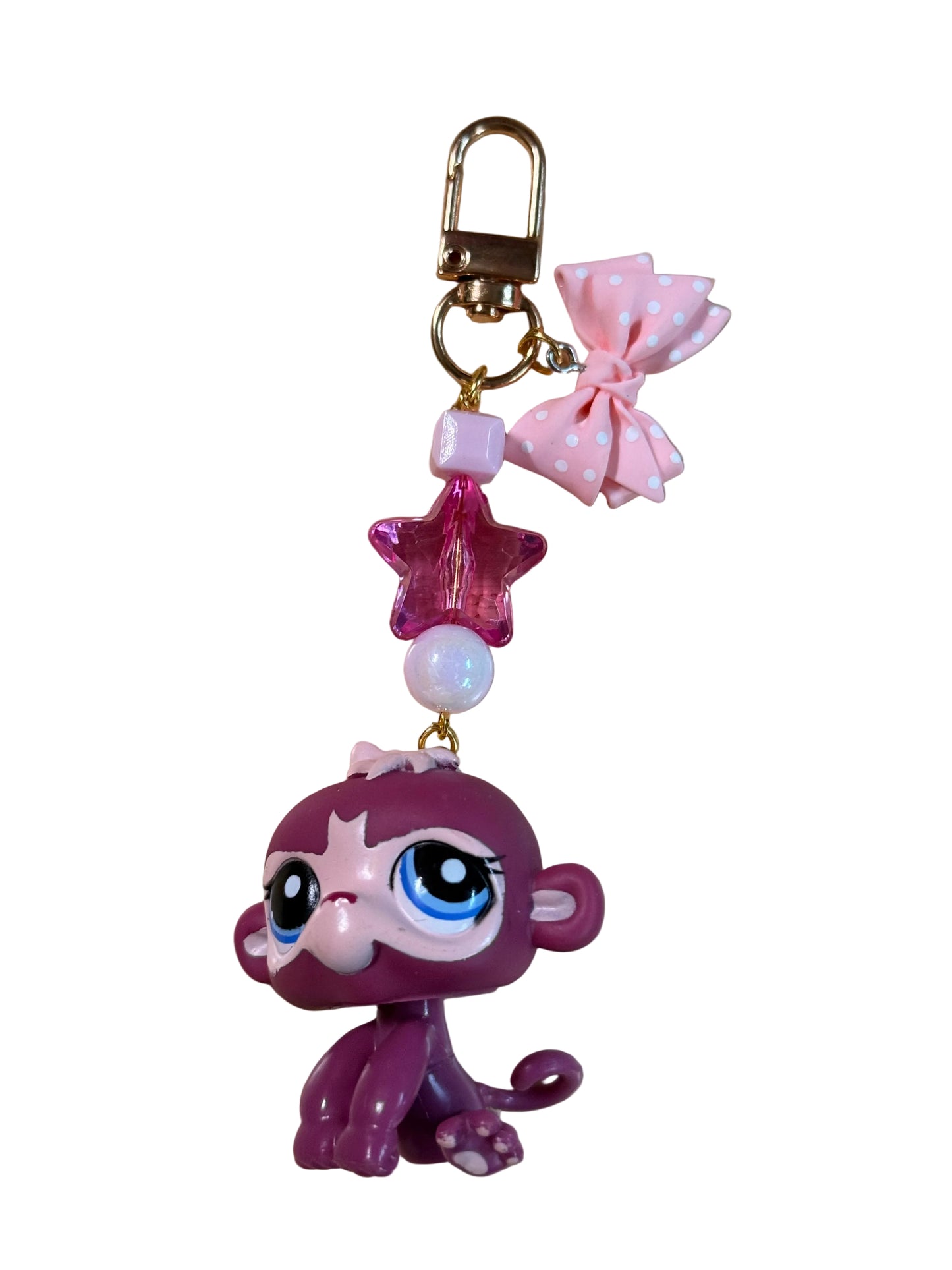 Vintage LPS Keychain: Handcrafted Beaded Bag Charm from vintage little pet shops