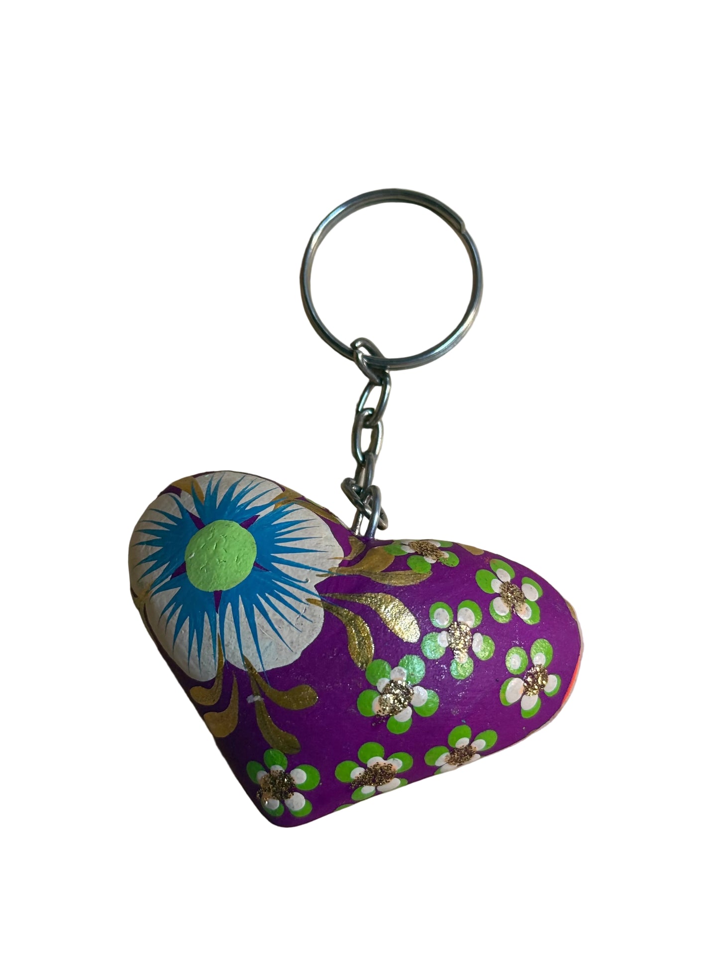 Hand-Painted Heart Tassel Keychain | Mexican Folk Art Charm