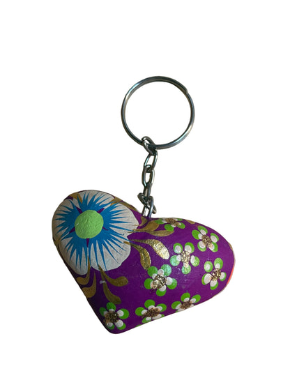 Hand-Painted Heart Tassel Keychain | Mexican Folk Art Charm