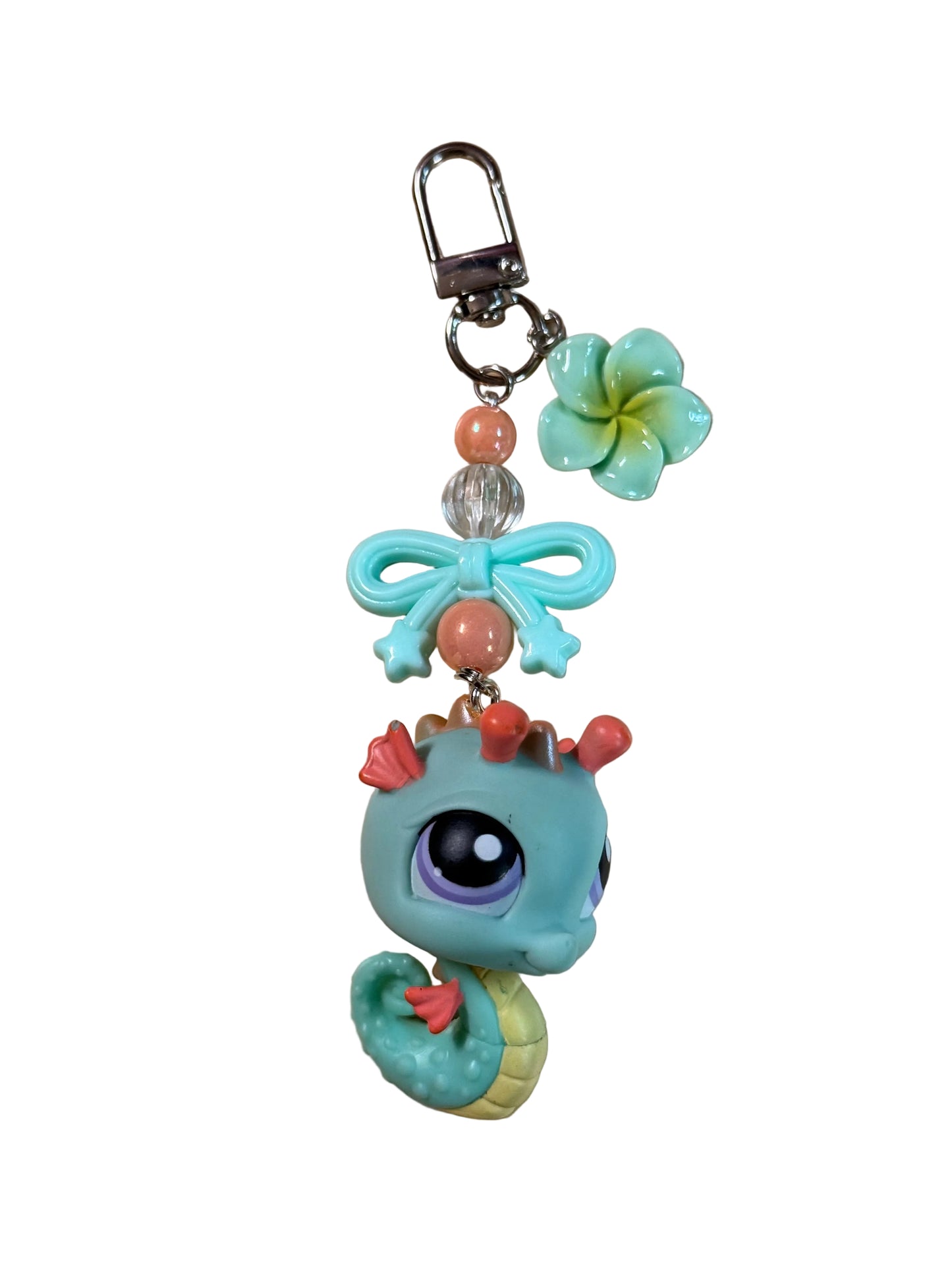 Vintage LPS Keychain: Handcrafted Beaded Bag Charm from vintage little pet shops