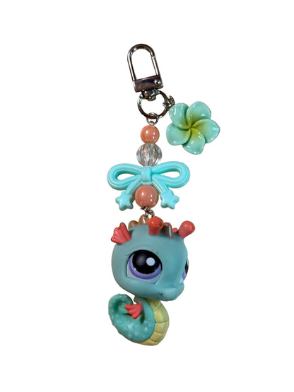 Vintage LPS Keychain: Handcrafted Beaded Bag Charm from vintage little pet shops