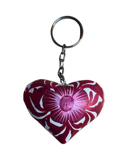 Hand-Painted Heart Tassel Keychain | Mexican Folk Art Charm