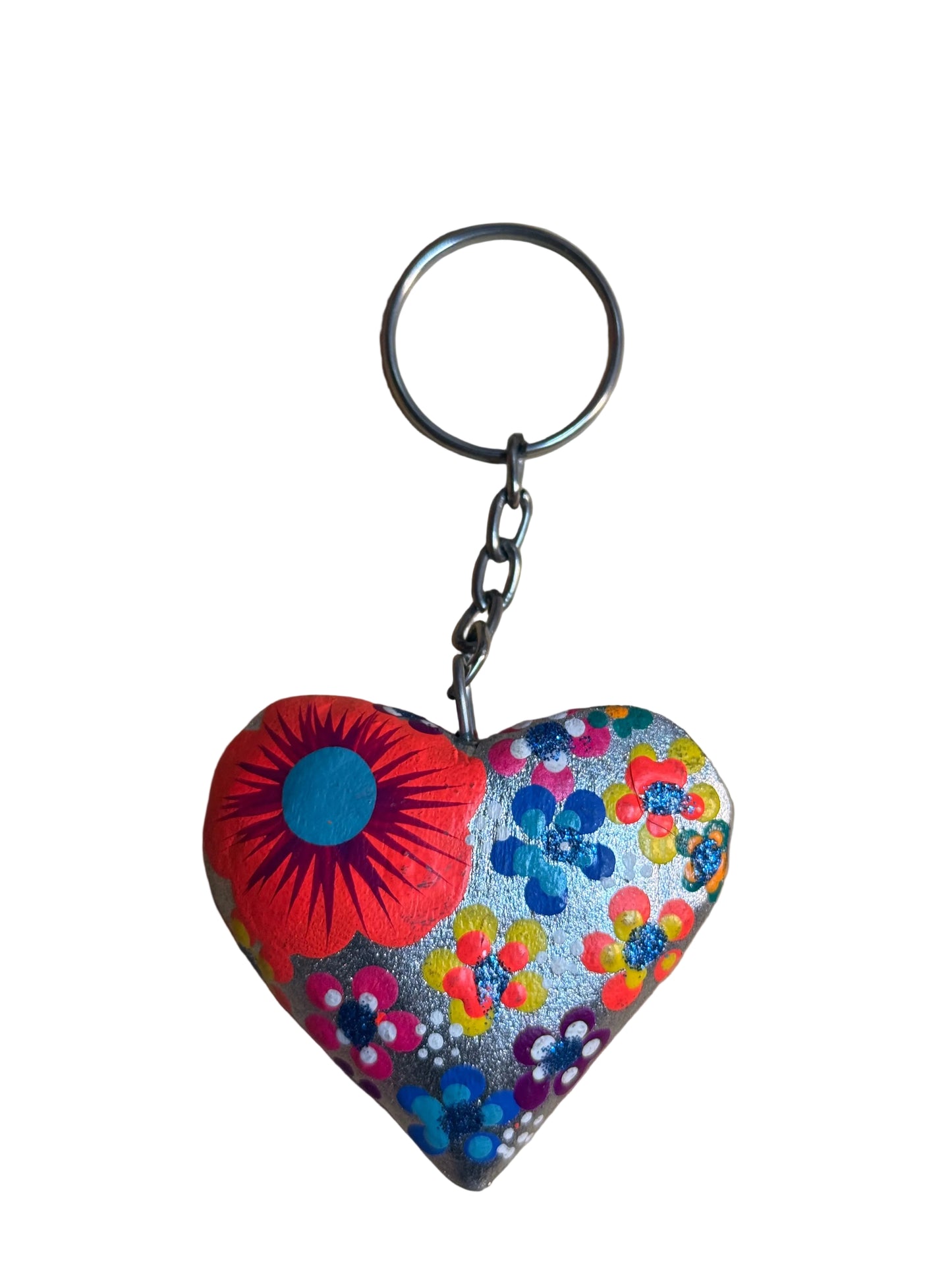 Hand-Painted Heart Tassel Keychain | Mexican Folk Art Charm