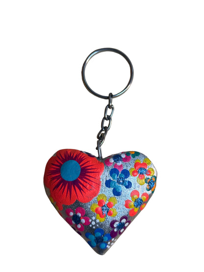 Hand-Painted Heart Tassel Keychain | Mexican Folk Art Charm