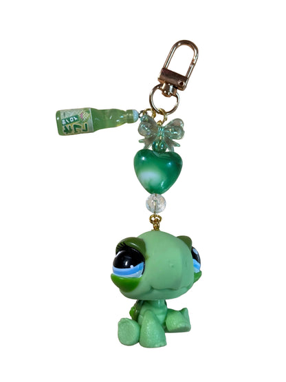 Vintage LPS Keychain: Handcrafted Beaded Bag Charm from vintage little pet shops