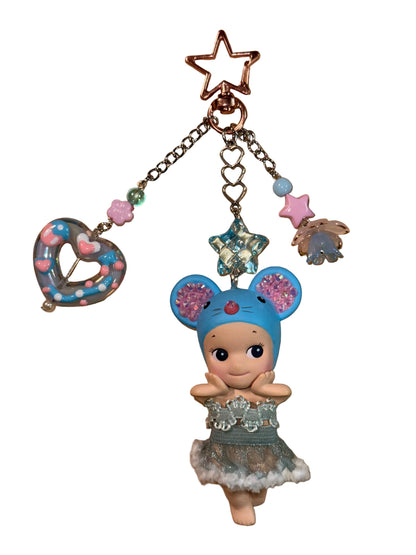 Bedazzled Sonny Angel Bag Charm – Handmade Rhinestone Kawaii Keychain