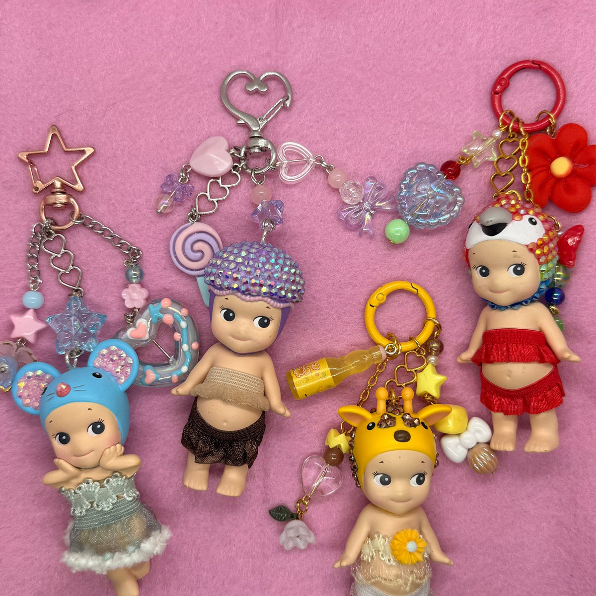 Bedazzled Sonny Angel Bag Charm – Handmade Rhinestone Kawaii Keychain