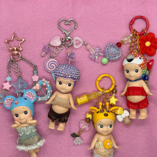 Bedazzled Sonny Angel Bag Charm – Handmade Rhinestone Kawaii Keychain