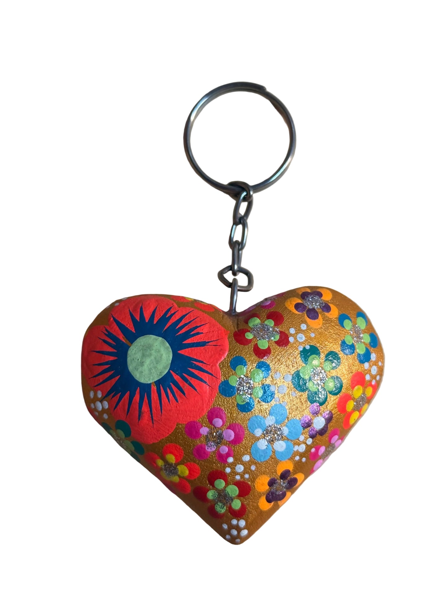 Hand-Painted Heart Tassel Keychain | Mexican Folk Art Charm