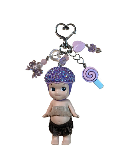 Bedazzled Sonny Angel Bag Charm – Handmade Rhinestone Kawaii Keychain