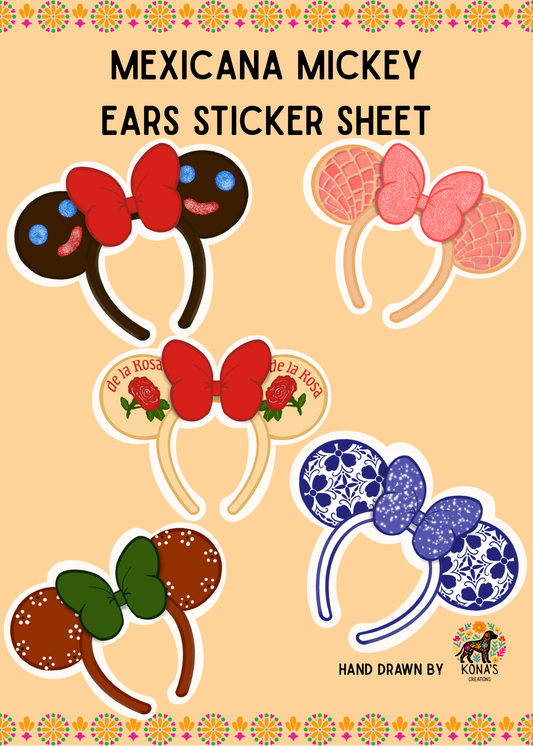 Mexicana Mouse Ears Sticker Sheet | Hispanic Culture Stickers | Cute Latina Stickers | Mexican Inspired Planner Stickers | Hand Drawn 2 Inch Stickers