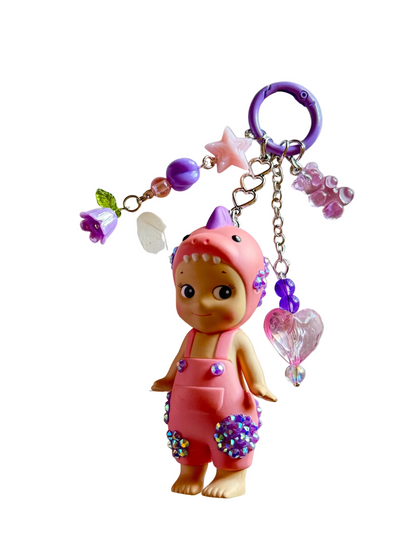Bedazzled Sonny Angel Bag Charm – Handmade Rhinestone Kawaii Keychain