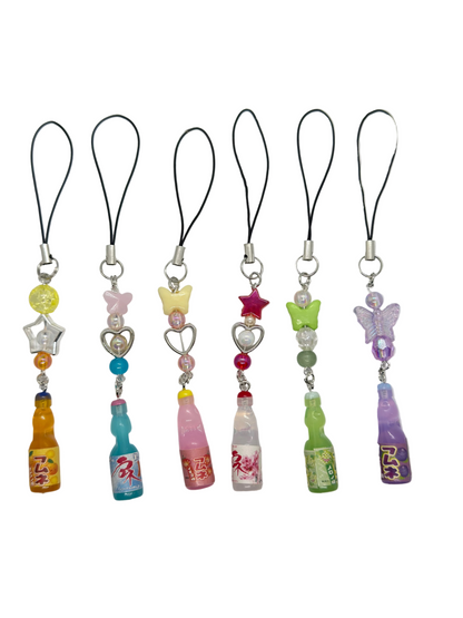 Mini Soda Bottle Charm Keychain – Cute Handmade Beaded Phone Strap