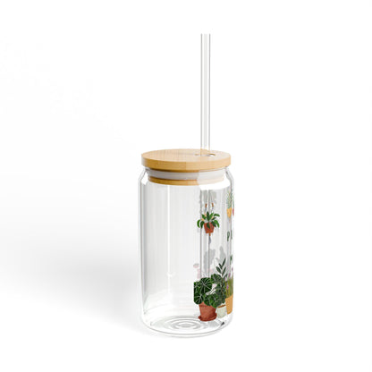 Plant Mom Sipper Glass (16oz): Eco-Friendly Drinkware with Bamboo Lid