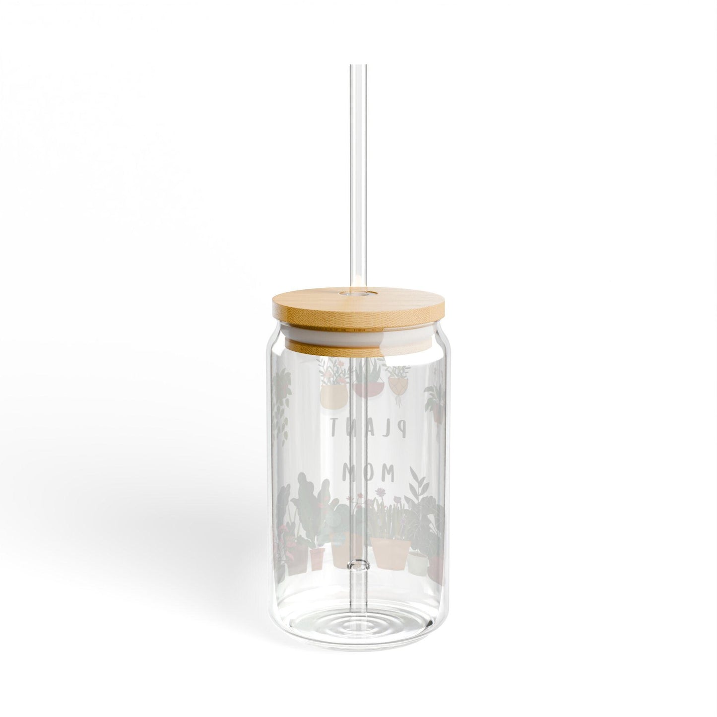 Plant Mom Sipper Glass (16oz): Eco-Friendly Drinkware with Bamboo Lid