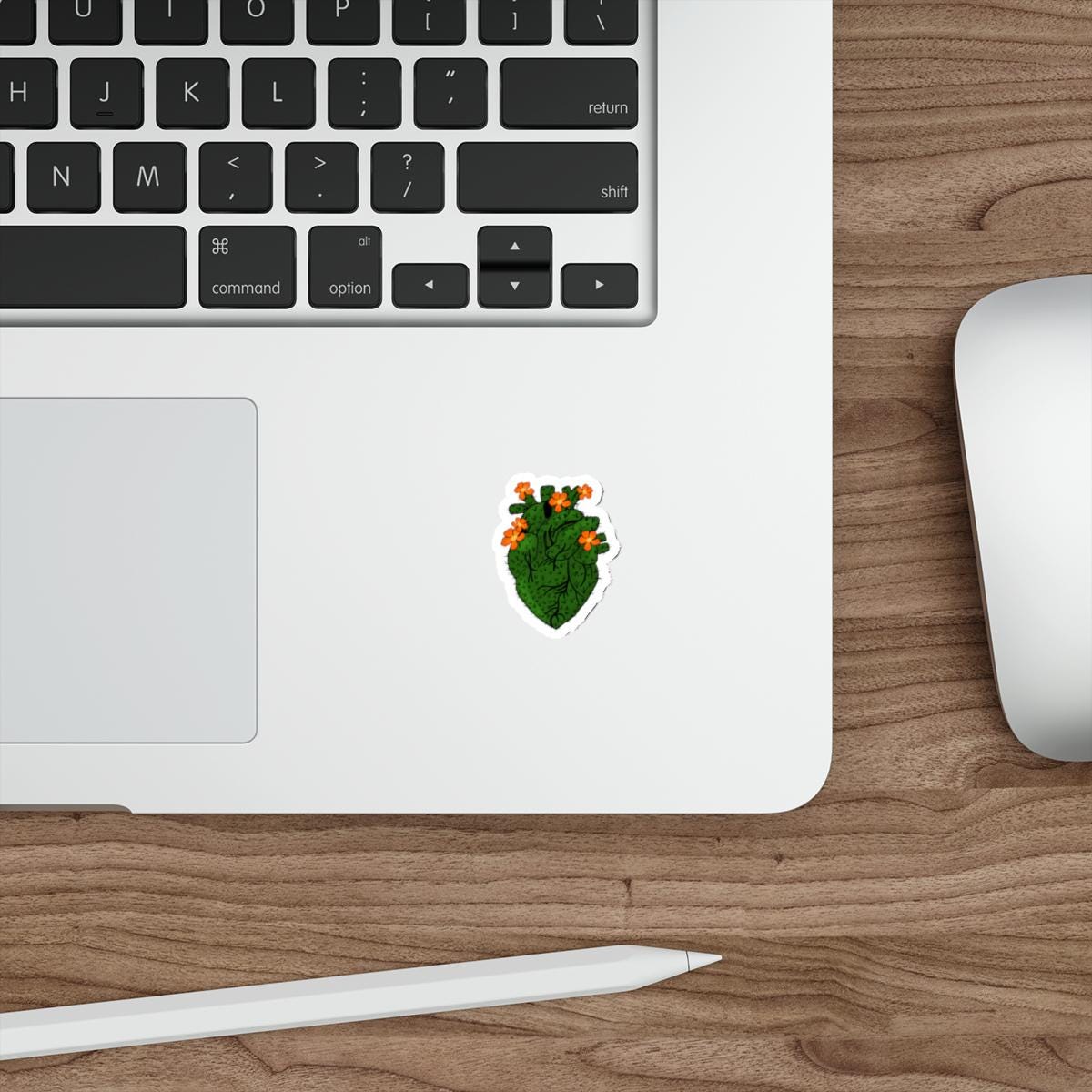 Botanical Heart Sticker: Green Cactus Art, Laptop Decal