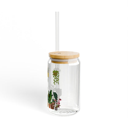 Plant Mom Sipper Glass (16oz): Eco-Friendly Drinkware with Bamboo Lid