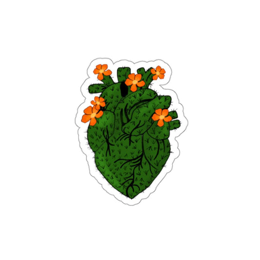 Botanical Heart Sticker: Green Cactus Art, Laptop Decal