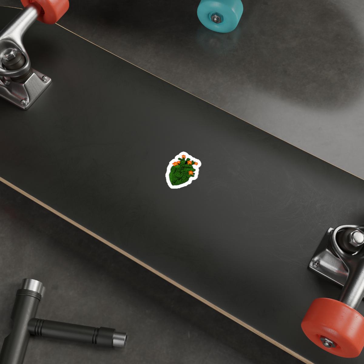Botanical Heart Sticker: Green Cactus Art, Laptop Decal