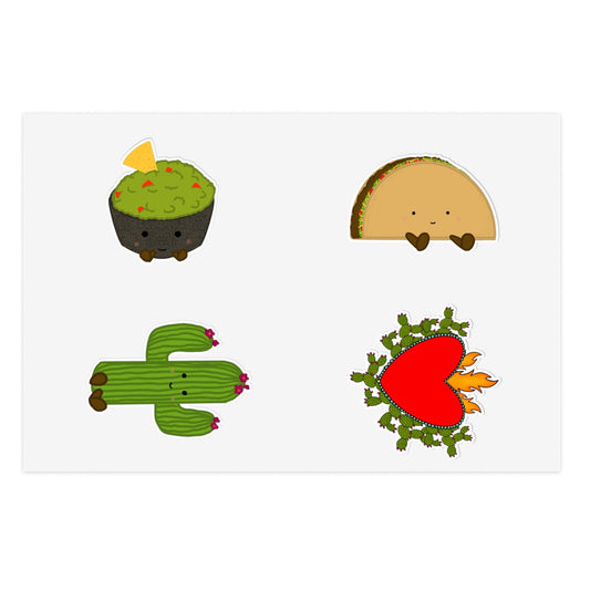 Latin Food Sticker Sheets: Taco, Cactus & Heart - Scrapbooking, Journaling