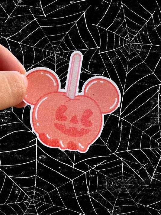 Halloween Mickey Candy Apple Sticker – Disney-Inspired Spooky Waterproof Decal