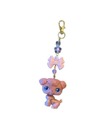 Vintage LPS Keychain: Handcrafted Beaded Bag Charm from vintage little pet shops