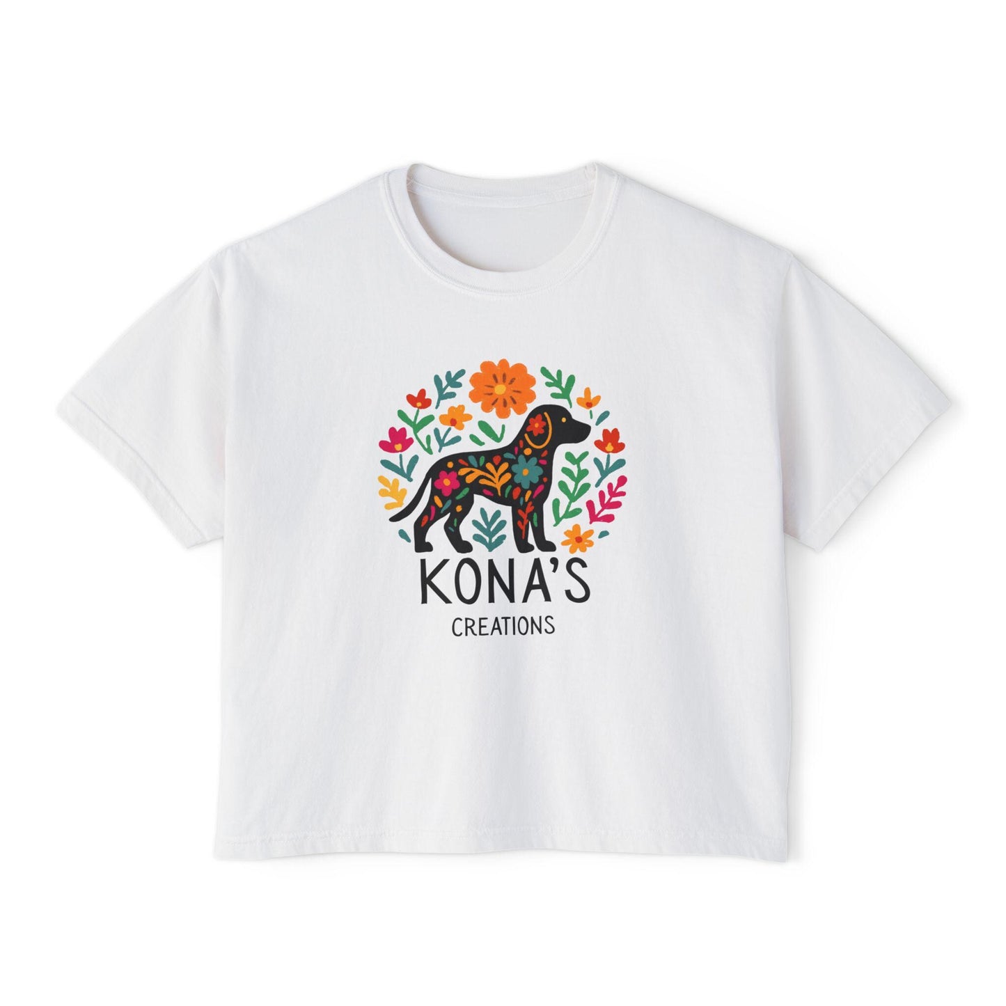 Floral Folk Art Dog Kona's Creations Tee | Boxy Women's Tee