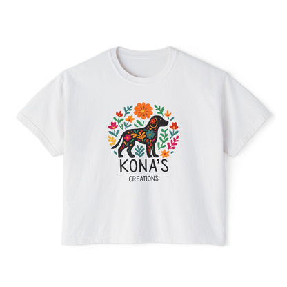 Floral Folk Art Dog Kona's Creations Tee | Boxy Women's Tee