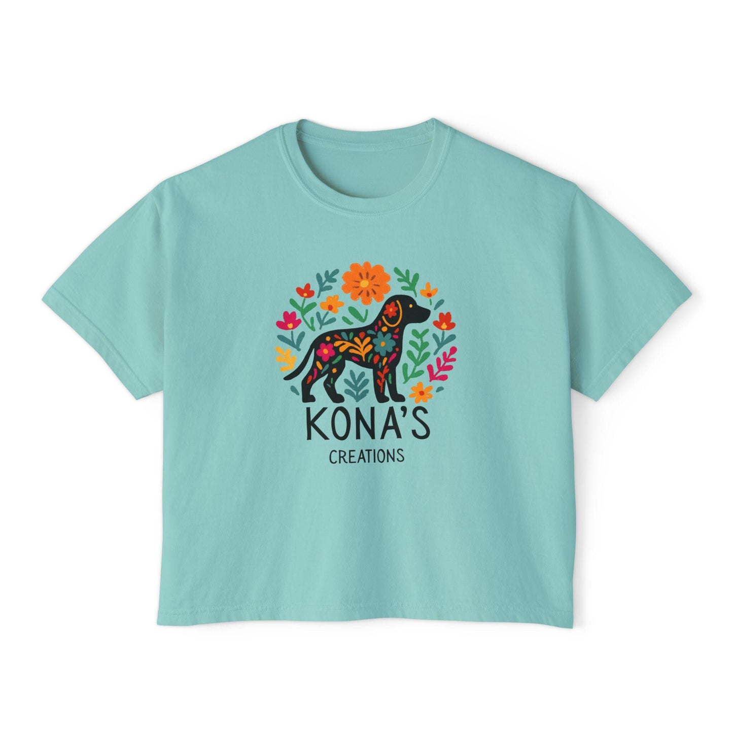 Floral Folk Art Dog Kona's Creations Tee | Boxy Women's Tee