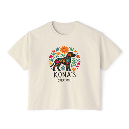 Floral Folk Art Dog Kona's Creations Tee | Boxy Women's Tee