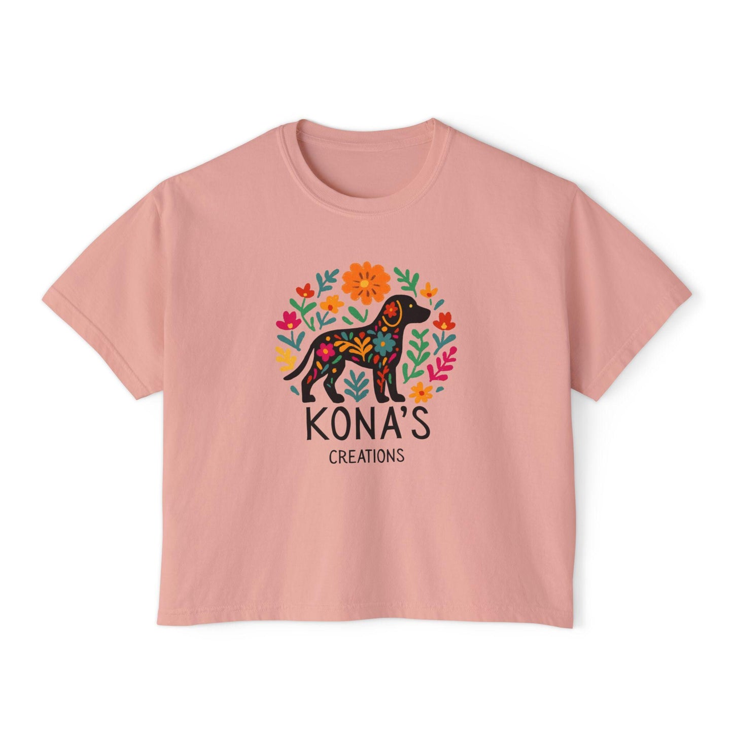 Floral Folk Art Dog Kona's Creations Tee | Boxy Women's Tee
