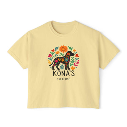 Floral Folk Art Dog Kona's Creations Tee | Boxy Women's Tee
