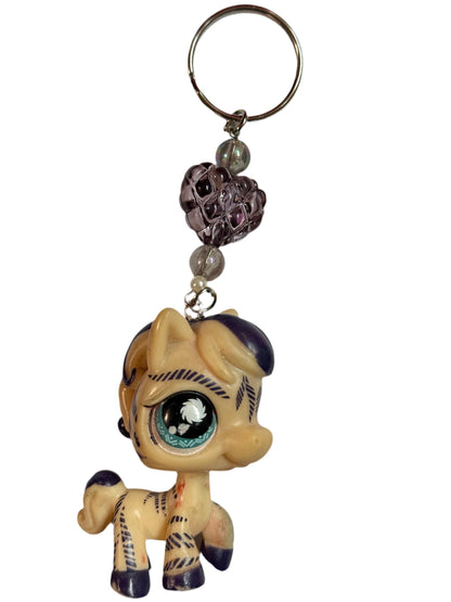 Custom LPS Keychain – Handcrafted Beaded Bag Charm from Vintage Littlest Pet Shop