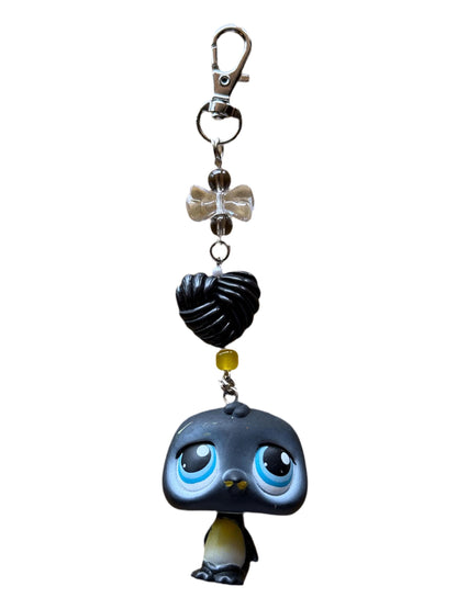 Custom LPS Keychain – Handcrafted Beaded Bag Charm from Vintage Littlest Pet Shop