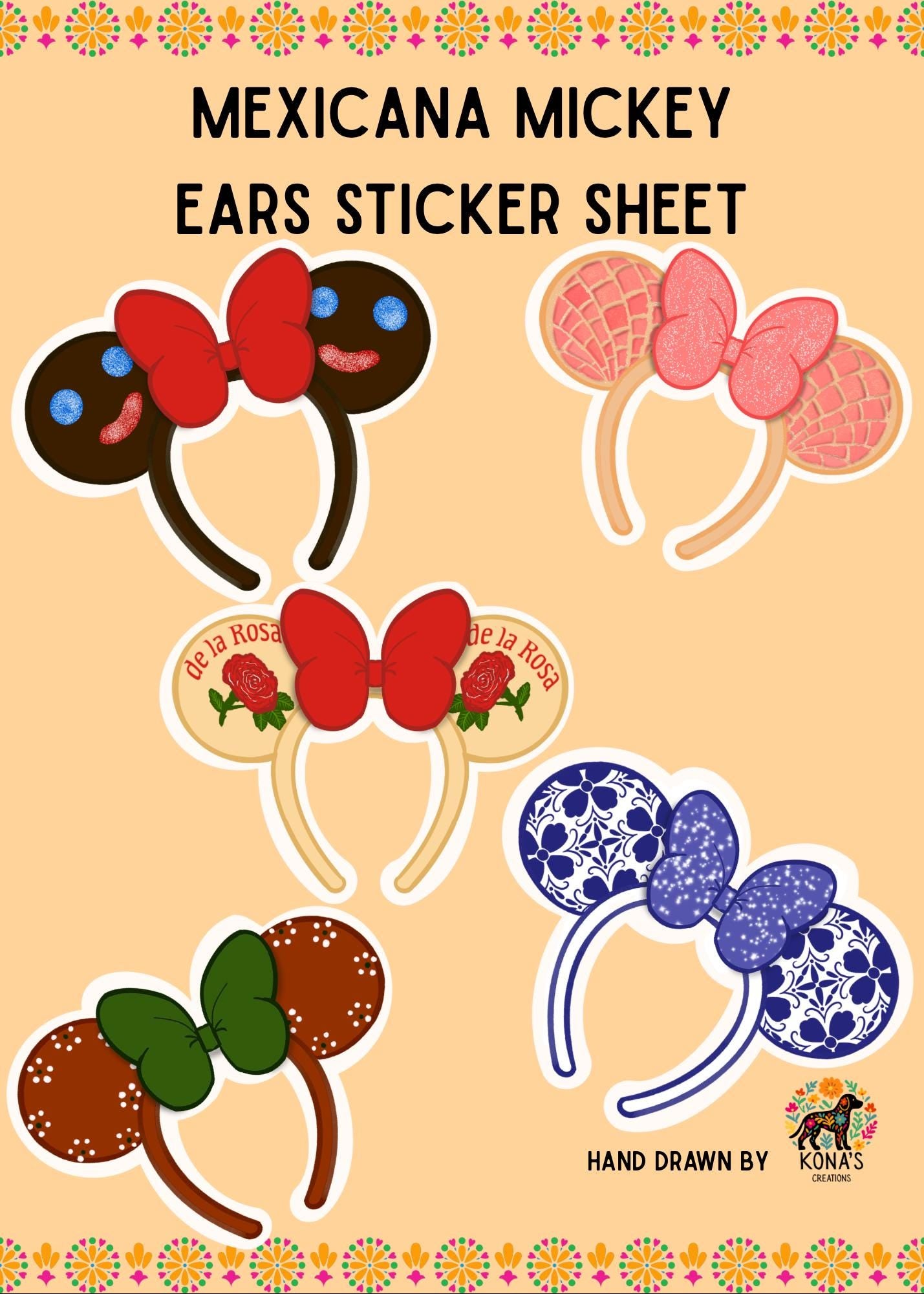 Mexicana Mouse Ears Sticker Sheet | Hand Drawn Hispanic Culture Planner Stickers (2 Inch)