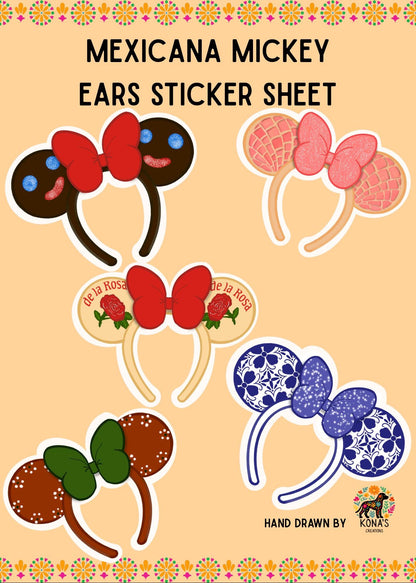Mexicana Mouse Ears Sticker Sheet | Hand Drawn Hispanic Culture Planner Stickers (2 Inch)