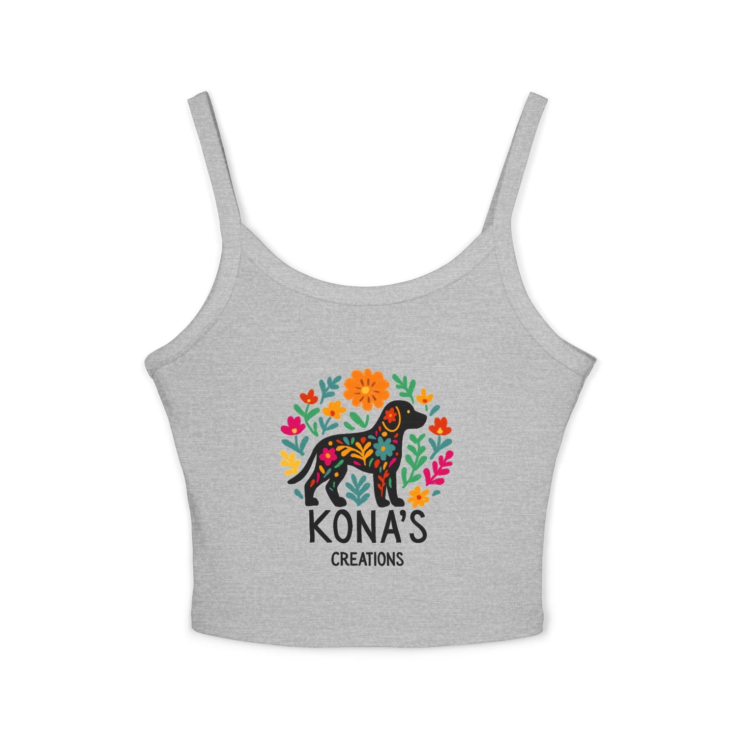 Floral Dog Logo Tank Top | Kona's Creations Cropped Spaghetti Strap