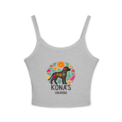Floral Dog Logo Tank Top | Kona's Creations Cropped Spaghetti Strap