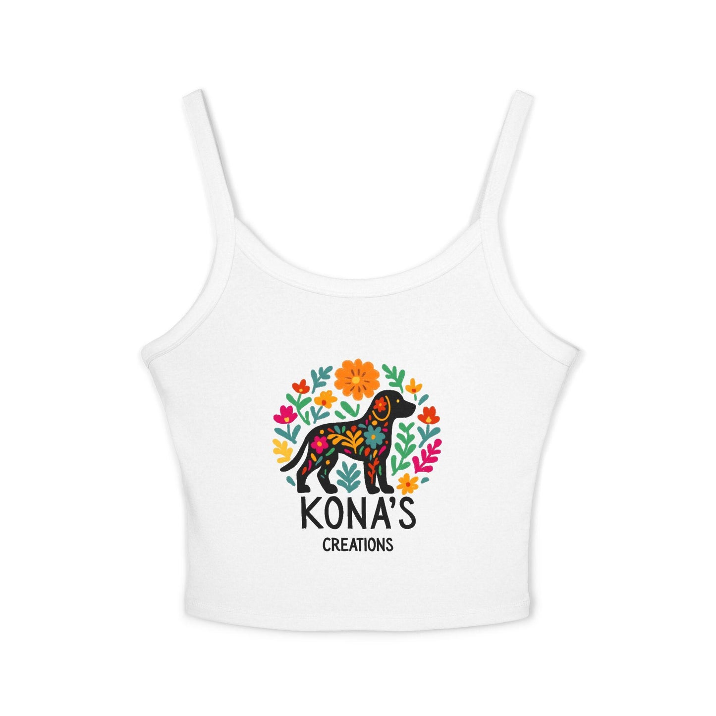 Floral Dog Logo Tank Top | Kona's Creations Cropped Spaghetti Strap
