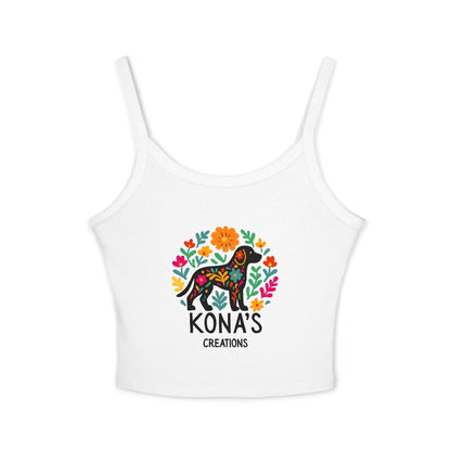 Floral Dog Logo Tank Top | Kona's Creations Cropped Spaghetti Strap