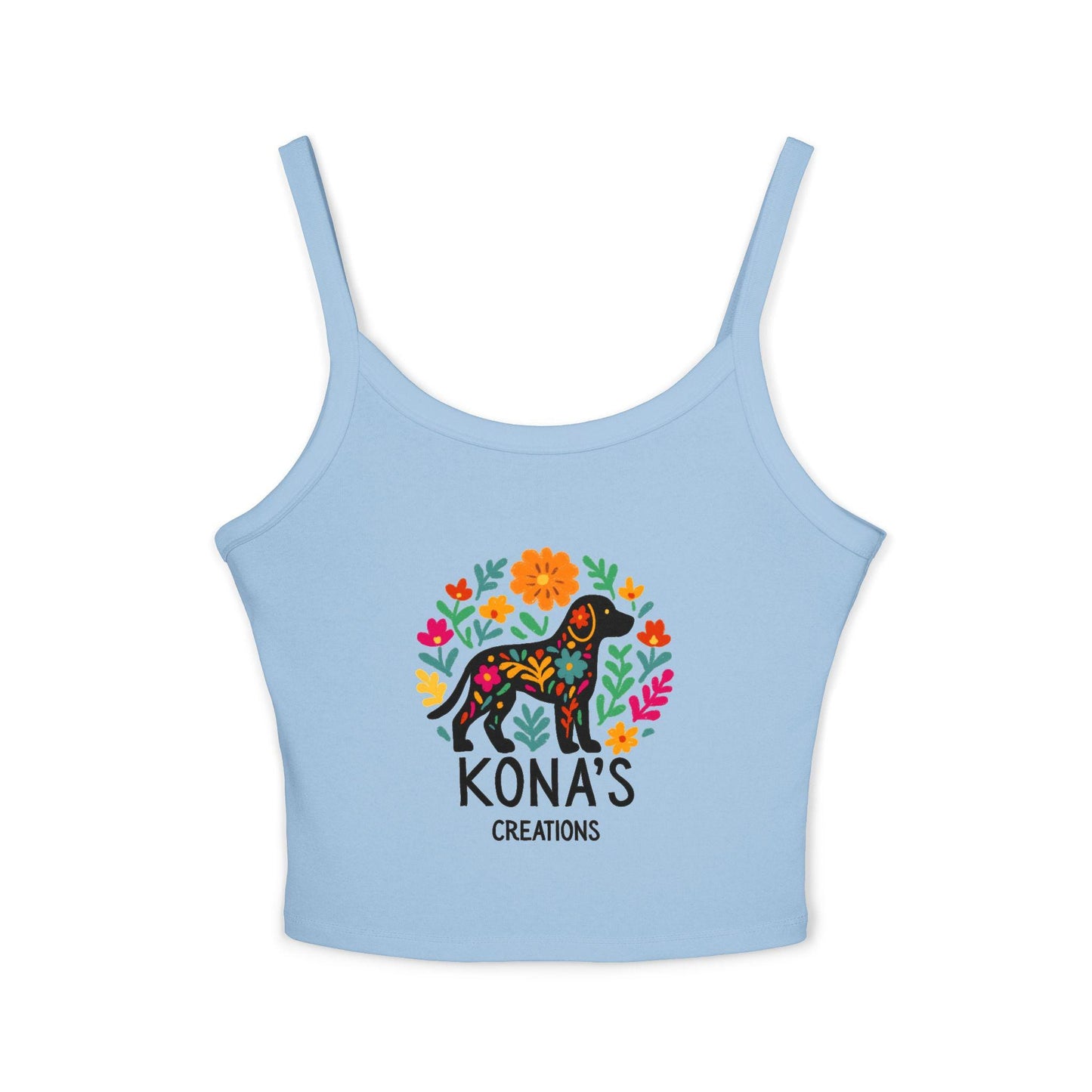 Floral Dog Logo Tank Top | Kona's Creations Cropped Spaghetti Strap