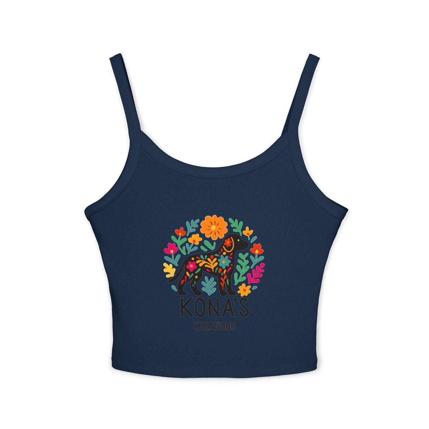 Floral Dog Logo Tank Top | Kona's Creations Cropped Spaghetti Strap