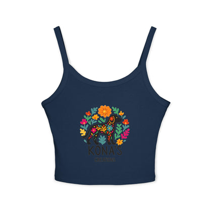 Floral Dog Logo Tank Top | Kona's Creations Cropped Spaghetti Strap