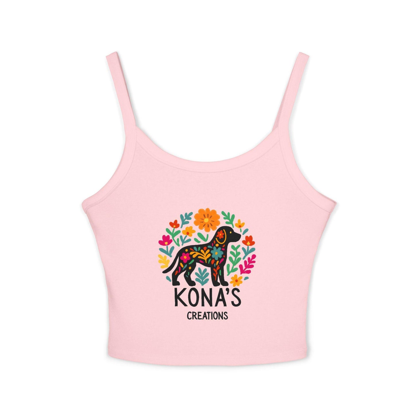 Floral Dog Logo Tank Top | Kona's Creations Cropped Spaghetti Strap